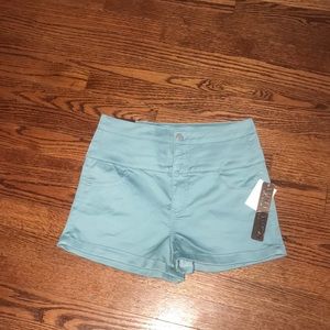 high waisted teal shorts
